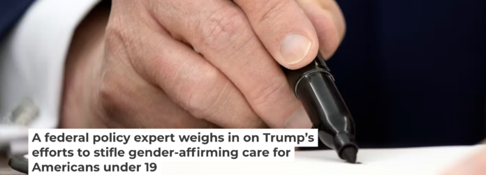 President Donald Trump signs an executive order in the Oval Office of the White House on Jan. 23, 2025. AP Photo/Ben Curtis